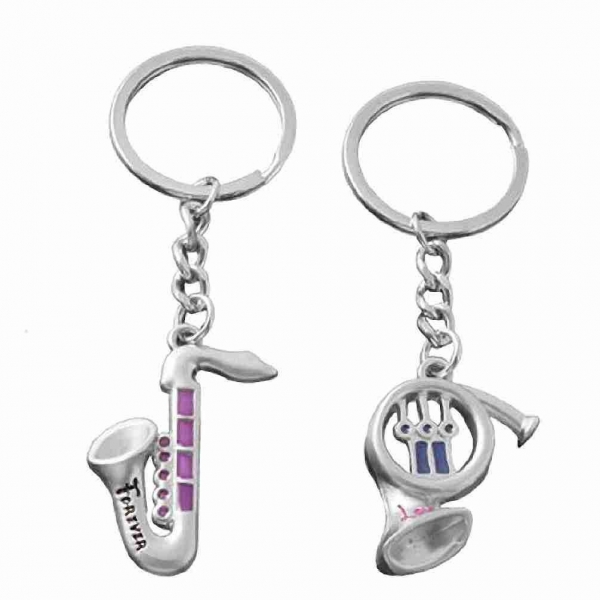 Saxophone French Horn Love Forever Silver Metal Couple Keyrings Lovers Key Chains