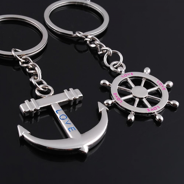 Sailors Anchor Steering Wheel Silver Metal Couple Keyrings Set Lovers Key Chains