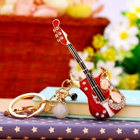Red Guitar Crystal Diamante Rhinestone Bag Charms Handbag Keyrings Pendant Key Chain
