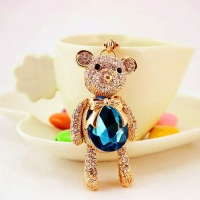 Blue Gemstone Bear Sparkling Crystal Diamante Rhinestone Bag Charm Handbag Pendant Keyring Key Chain