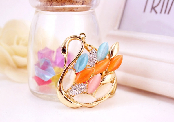 Colourful Swan Crystal Diamante Rhinestone Bag Charms Handbag Keyrings Pendant Key Chain