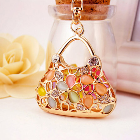 Flower Handbag Shaped Crystal Diamante Rhinestone Bag Charms Handbag Keyrings Pendant Key Chain