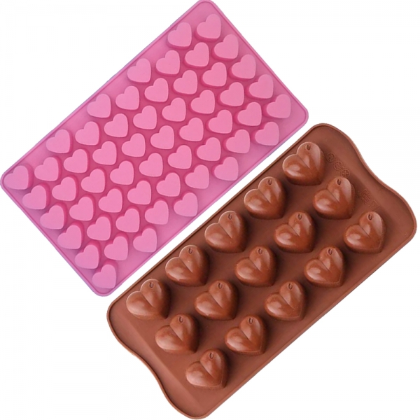 2 Pack Mini-Size Silicone Gummy Candy Chocolate Molds Jello Fondant Small  Hearts