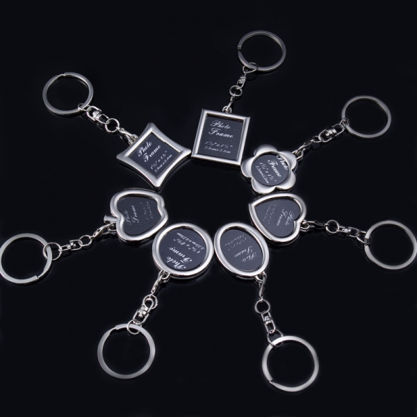 Silver Metal Assorted Shape Photo Frame Keyring Key Chain Novelty Gift Present