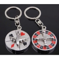 Casino Roulette Spinning Wheel Silver Metal Keyring Airplane Playing Card Pips