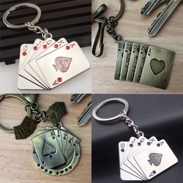 Casino Poker Playing Cards Silver Metal Keyring Key Chain Novelty Gift Present
