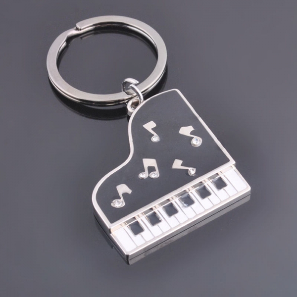 Diamante Grand Piano Shaped Silver Metal Keyring Key Chain Novelty Gift Present