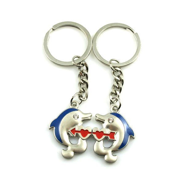 Blue Dolphins Cupid Arrow Silver Metal Couple Keyrings Lovers Puzzle Key Chains