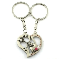 Love Heart Cupid Arrow Silver Metal Couple Keyrings Set Lovers Puzzle Key Chains