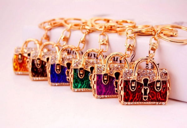 Leopard Print Handbag Shaped Crystal Diamante Rhinestone Bag Charms Handbag Keyrings Pendant