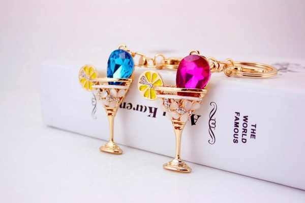 Cocktail Drink Shaped Crystal Diamante Rhinestone Bag Charms Handbag Keyrings