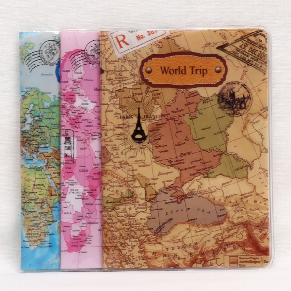 Vintage World Map Cute Passport Cover Travel ID Holder Wallet Protector Case With Card Ticket Pouch
