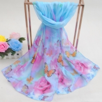 160 50cm Butterfly And Rose Flowers Floral X258 Fashion Ladies Scarves Chiffon Scarf Womens Shawls