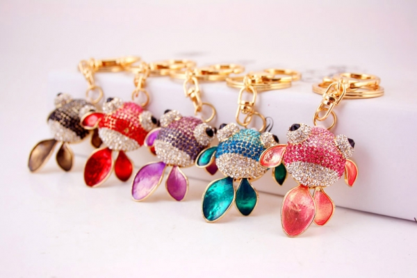 Goldfish Fish Crystal Diamante Rhinestone Bag Charms Handbag Keyrings Pendant Key Chain