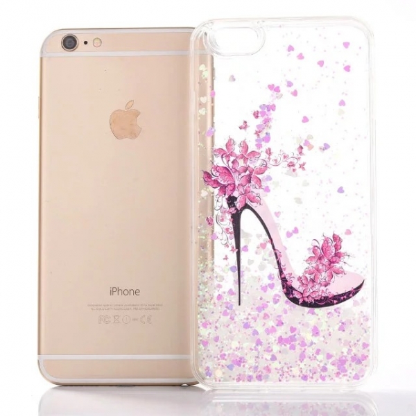Glitter Liquid High Heel Shoe White iPhone 6 Plus 6S Plus Phone Case