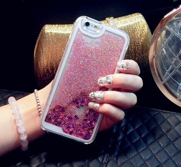 Glitter Liquid - Floating Stars Pink iPhone 12 Mini Phone Case