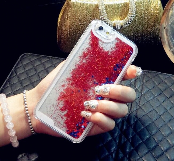 Glitter Liquid - Floating Stars Red iPhone 12 Mini Phone Case