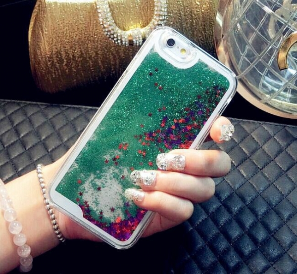 Glitter Liquid - Floating Stars Green iPhone 12 Pro Max Phone Case