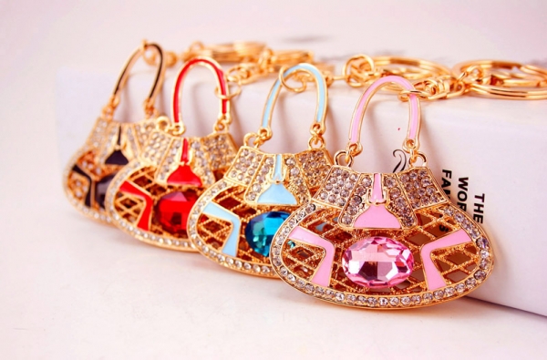 Vintage Style Handbag Shape Diamante Rhinestone Bag Charm Pendant Keyring