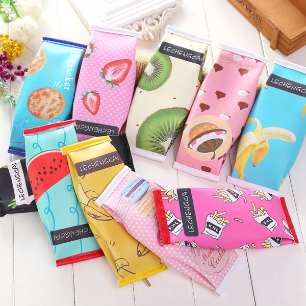 Cute Fruits Dessert PU Leather Pencil Cases Cosmetics Make Up Bags Pen Pouches
