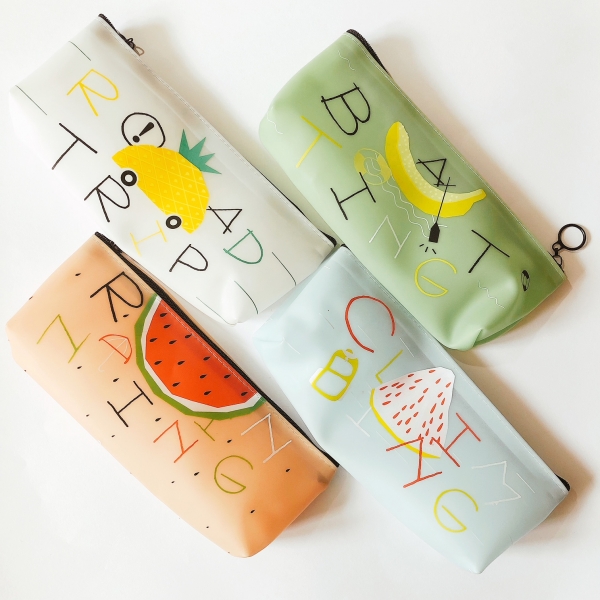 Summer Fruits Cute Plastic Pencil Cases Cosmetics Make Up Bags Pen Pouches