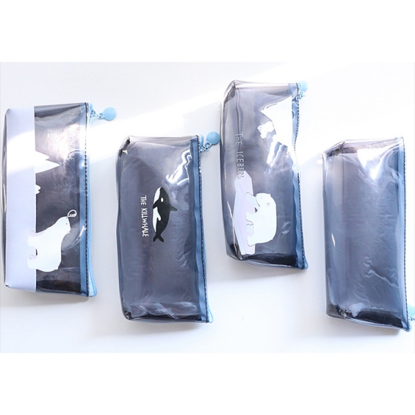 Polar Animals Bear Penguins Whale Iceberg Plastic Pencil Cases Cosmetics Make Up Bags Pen Pouches