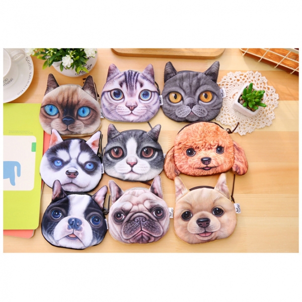 Cute Kitten Cats Puppy Dogs Pets Fabric Coin Purse Change Wallet