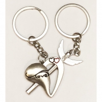 Heart Cupid Arrow Couple Keyrings Lovers Puzzle Keyring Set Silver Key Chains