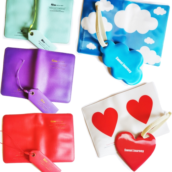 2pc Matching Passport Cover And Luggage Tag Set With Card Ticket Pouch Name Card