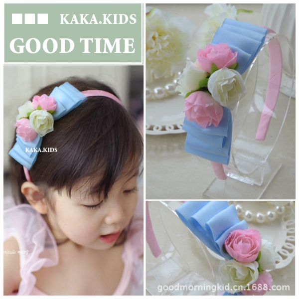 Fabric Flower with Silky Ribbon Flower Girl Headband