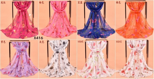 160 50cm Flowers Floral Fashion Ladies Scarves Chiffon Scarf Womens Shawls X416
