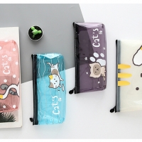 Cute Kitten Cat See Through Transparent Pencil Case Girls Cosmetics Makeup Bag