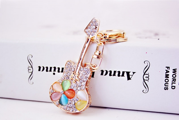 Guitar Flowers Crystal Diamante Rhinestone Bag Charms Handbag Keyrings Pendant