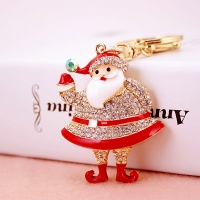 Santa Clause Christmas Gown Crystal Diamante Bag Charm Handbag Keyring Pendant