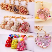 Love Heart Cherry Blossom Flowers Crystal Diamante Bag Charms Handbag Keyrings