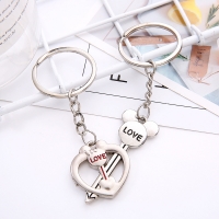 Love Heart Cupid Arrow Silver Couple Keyrings Lovers Puzzle Metal Keyring Set