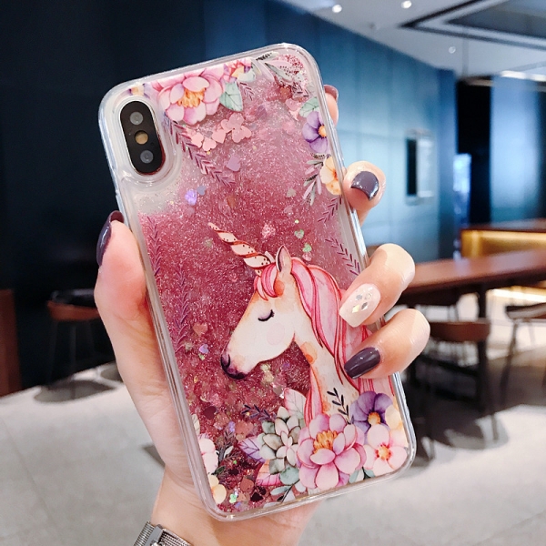 Glitter Liquid Unicorn Pink Flowers iPhone 7 Plus 8 Plus Phone Case