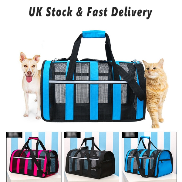 Large Ventilated Travel Bag Cat Carrier Soft Crate For Puppy Dog Black Blue Red