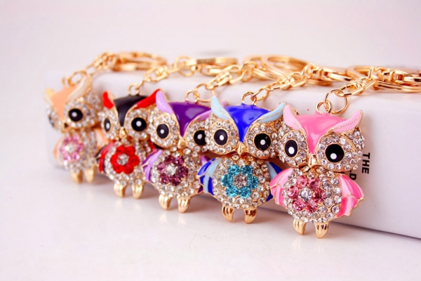 Cute Owl Crystal Diamante Bag Charm Handbag Keyring Pendant