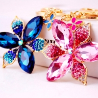 Large Lily Flower Crystal Diamante Rhinestone Bag Charms Handbag Keyring Pendant