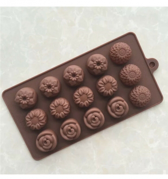 15 Flowers Rose Sunflower Silicone Mould Chocolate Fondant Jelly Ice Cube Mold