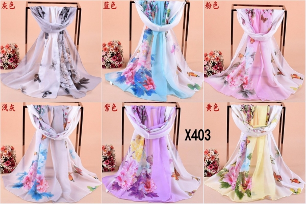 Butterflies Flowers Floral X403 Fashion Ladies Scarves Chiffon Scarf Women Shawl