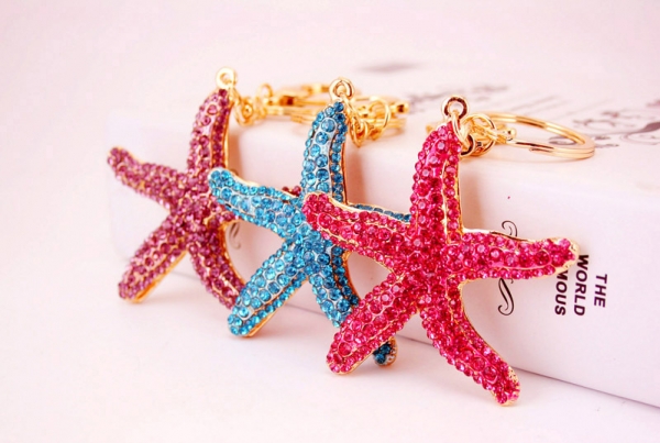 Starfish Sea Stars Animals Crystal Diamante Bag Charms Handbag Keyrings Pendant