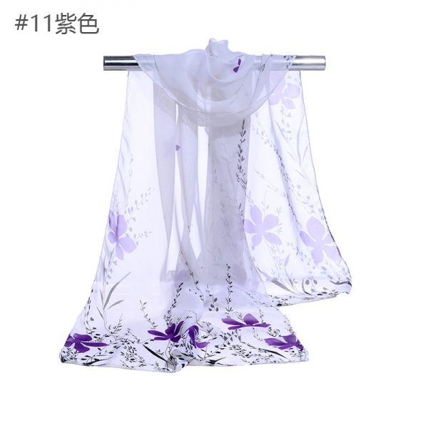 Garden Flowers White Floral Ladies Scarves Chiffon Scarf Womens Shawls N175