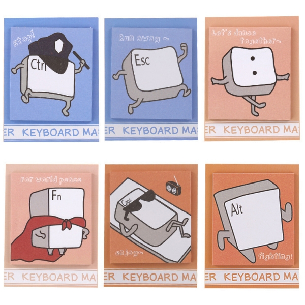6pk Funky Keyboard Man Novelty Funny Sticky Notes Pad For PC Lovers Game Players