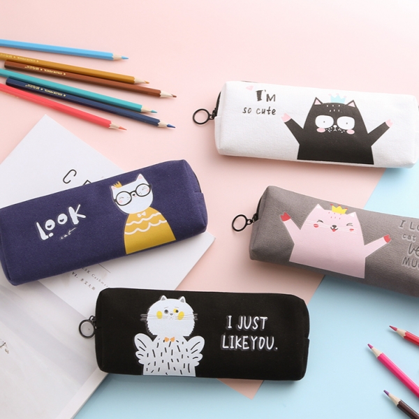 Adorable Black White Kitten Cat Cute Canvas Pencil Case