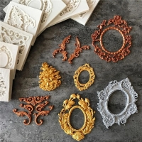 Relief Baroque Flowers Borders Frame Mold Embossing Silicone Sugarcraft Mould