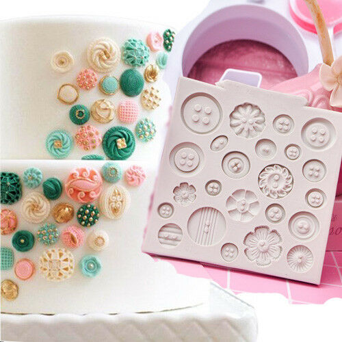 Buttons Flowers Silicone Fondant Chocolate Mould Cake Icing Sugar Paste Mold