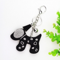 Puppy Dog Crystal Diamante PU Leather Bag Charms Handbag Women Keyring Pendant