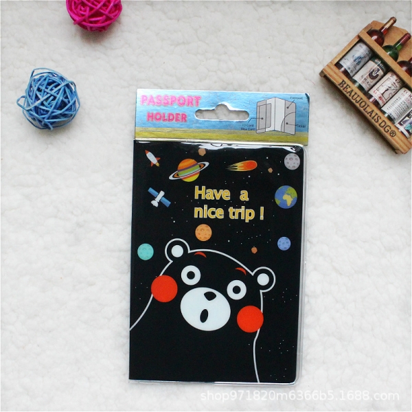 Black Bear Cute Passport Cover Travel ID Holder Wallet Protector Case With Card Ticket Pouch